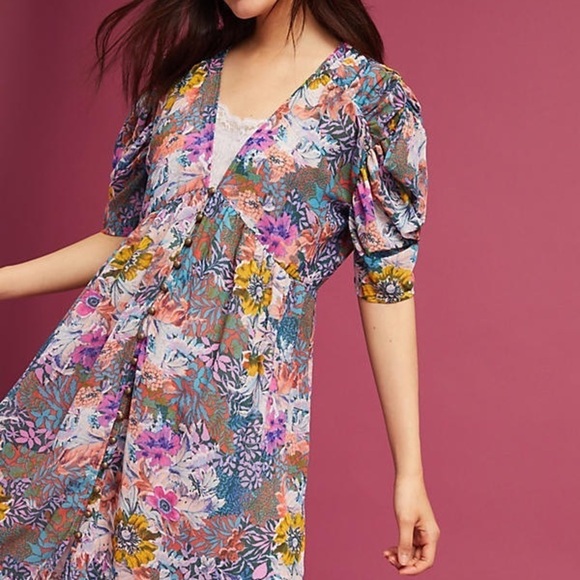 Anthropologie Womens XS Akemi + Kin Multicolor Valencia Floral V Neck Dress - Picture 3 of 16